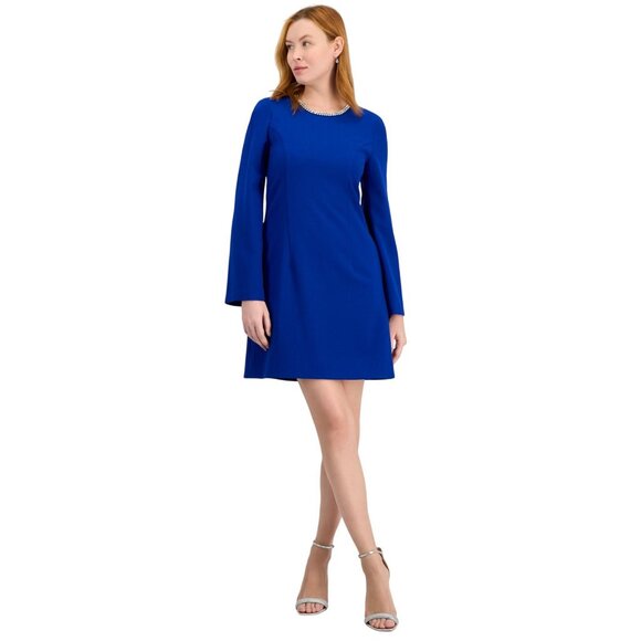 NWT Tahari ASL Womens Rhinestone Trim Shift Dress DAM625-T4 Cobalt Blue 6 NWT Tahari ASL Womens Rhinestone Trim Shift Dress DAM625-T4 Cobalt Blue 6